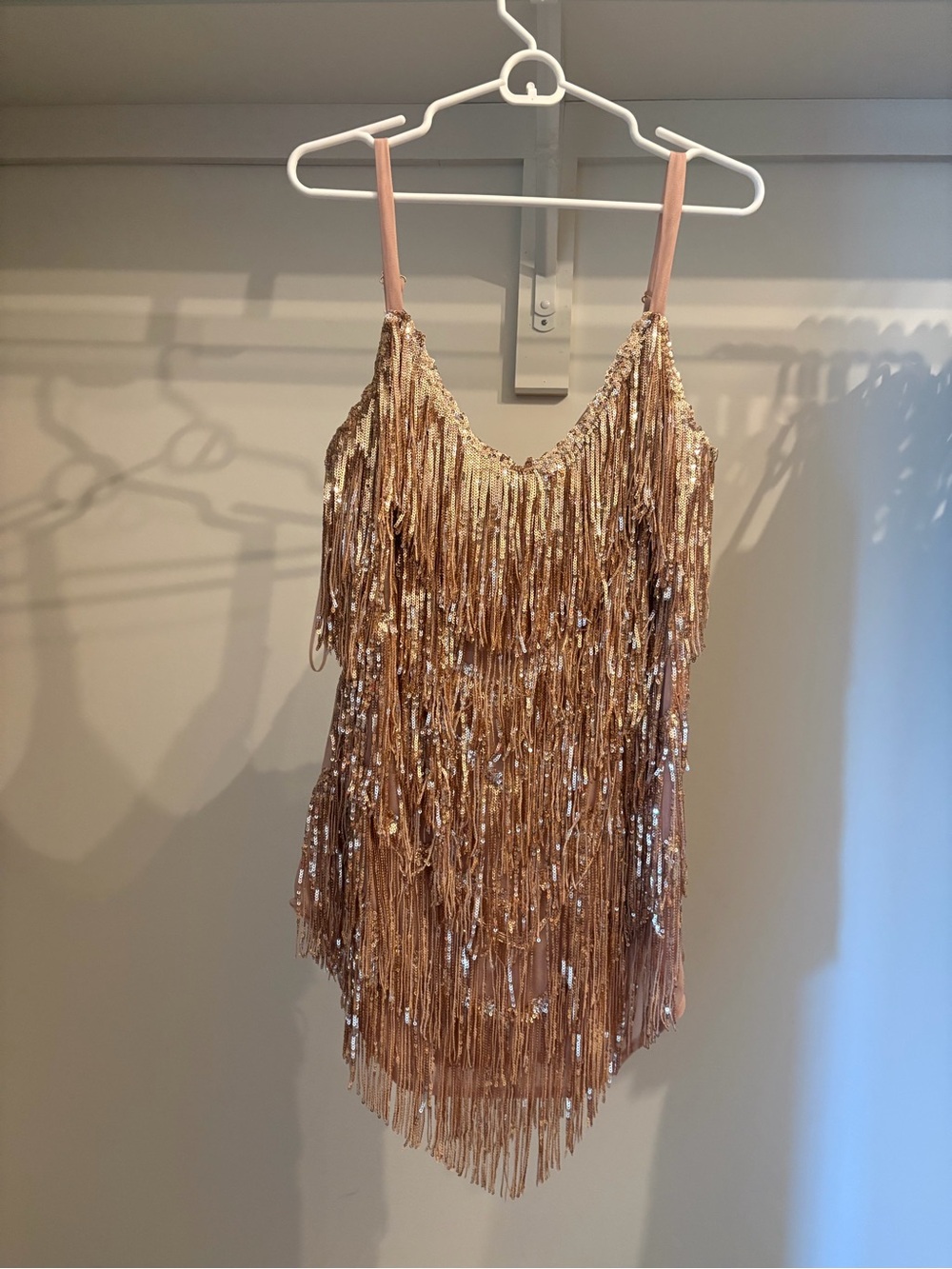 CITYLUX Fringed Sequin Mini Dress in Rose Gold - Women's Party Dress